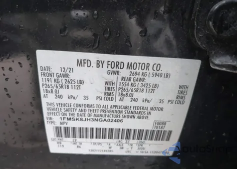 2022 Ford Explorer Timberline from USA, damaged, VIN 1FMSK8JH3NGA02406